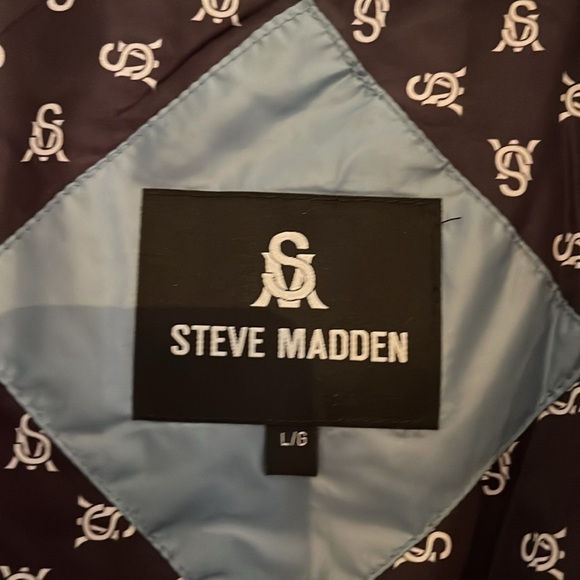 NWT-Steve Madden-L-ice blue& black-quilted, puffer, concealed hood, jacket/coat. - Picture 8 of 16